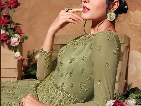 Myra Beautiful Pista Butterfly Net Embroidered Anarkali Suit For Sale