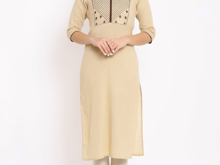 HERE&NOW Beige Geometric Yoke Design Thread Work Kurta Fashion