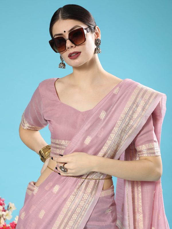 Vishnu Weaves Women s Purple Lucknowi Cotton Chikankari Woven Saree with Blouse Online now