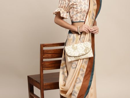 Saree Mall Beige & Brown Geometric Printed Taant Sarees Online