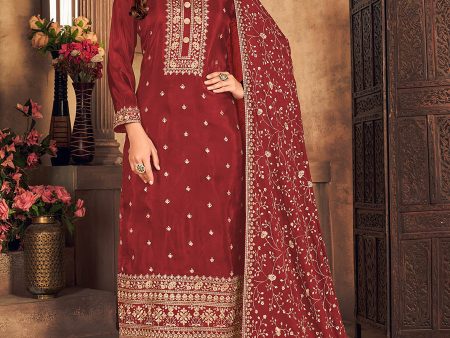 Myra Red Upada Embroidered Pant Style Suit Cheap