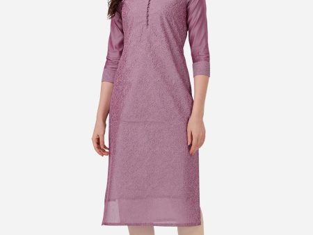 HERE&NOW Floral Embroidered Thread Work Chanderi Cotton Kurta For Discount