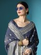 Vishnu Weaves Women s Navy Blue Lucknowi Cotton Chikankari Woven Saree with Blouse Fashion