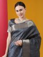 Vishnu Weaves Women s Grey Tussar Silk Zari Woven Saree with Blouse on Sale