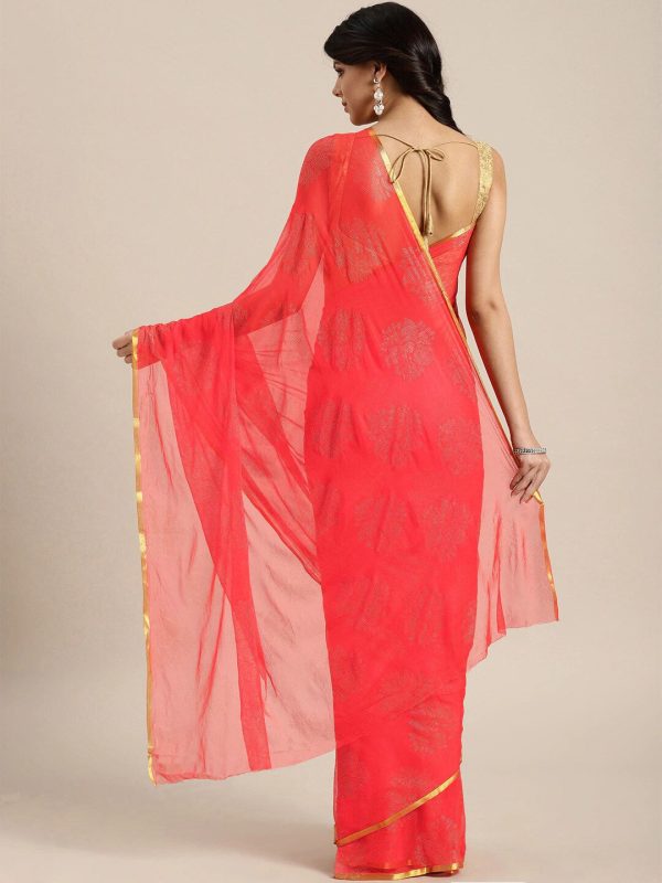 Saree Mall Peach-Coloured & Gold-Toned Zari Sarees Discount