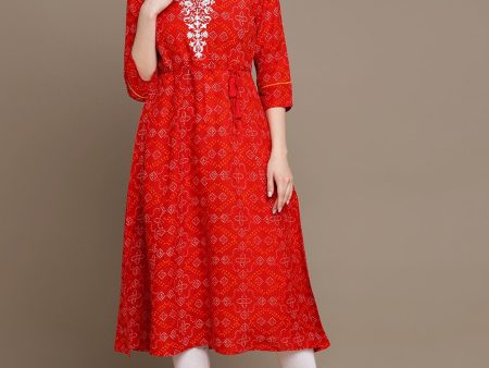 HERE&NOW Embroidered & Bandhani Printed Thread Work Anarkali Kurta For Cheap