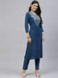 HERE&NOW Women Blue Embroidered Kurta with Trousers & Dupatta Online