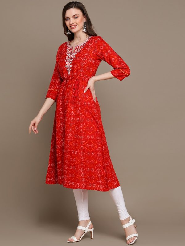 HERE&NOW Embroidered & Bandhani Printed Thread Work Anarkali Kurta For Cheap