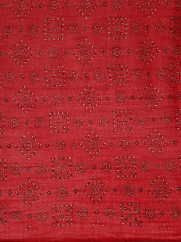 Saree Mall Red Pure Chiffon Tribal Print Bandhani Saree on Sale