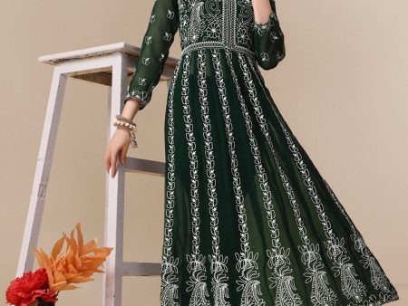 HERE&NOW Ethnic Motifs Embroidered Chikankari Georgette Anarkali Kurta Cheap