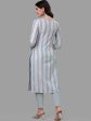 HERE&NOW Turquoise Blue Striped Regular Pure Cotton Kurta with Trousers & With Dupatta For Cheap