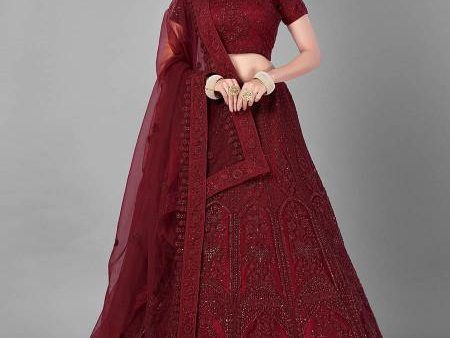 Myra Beautiful Red Heavy Embroidered Soft Net Bridal Lehenga Discount