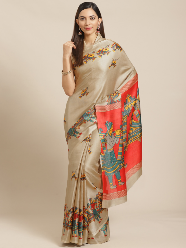 Saree Mall Beige Printed Printed Saree Online