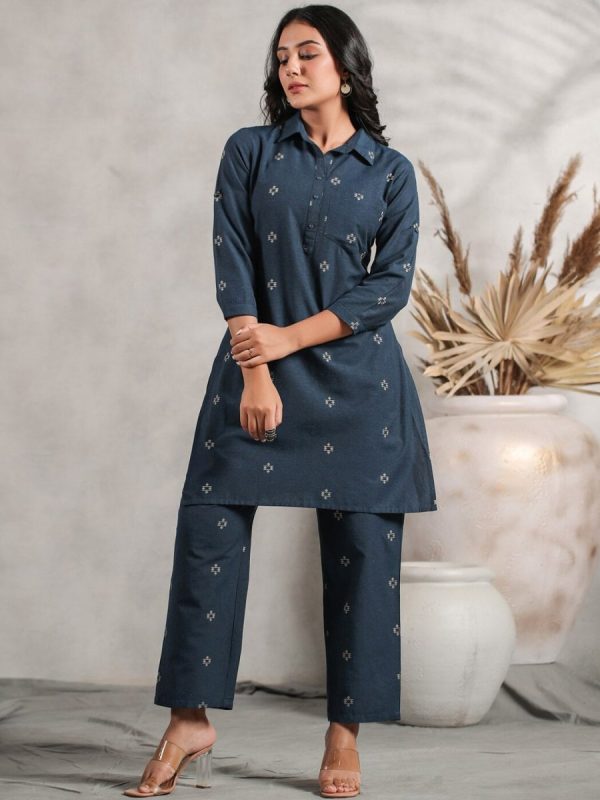 Anubhutee Ethnic Motifs Printed Shirt Collar Kurta with Trousers Fashion