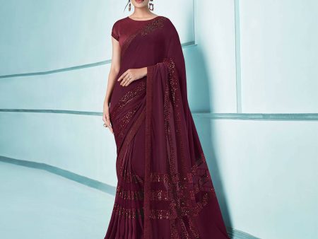 Maroon Lycra sequence Saree with Unstitched Blouse Piece - Norita Elaura Online now