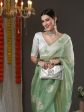 Saree Mall Olive Green & White Paisley Embroidered Organza Banarasi Sarees Hot on Sale