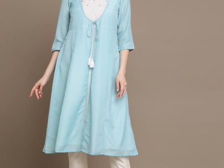 HERE&NOW Embroidered Mirror Work A-Line Kurta Sale