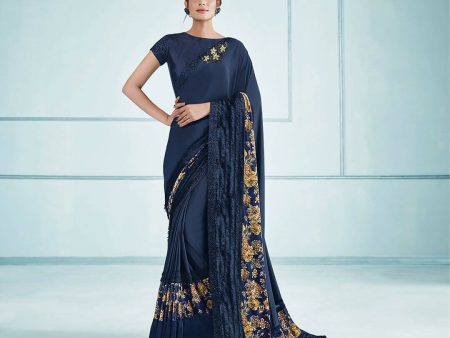 Blue Lycra sequence Saree with Unstitched Blouse Piece - Norita Elaura Online