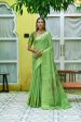 Vishnu Weaves Women s Green Pure Cotton Zari Woven Saree with Blouse For Cheap