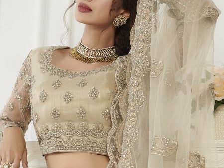 Myra Beige Heavy Embroidered Net Bridal Lehenga Cheap