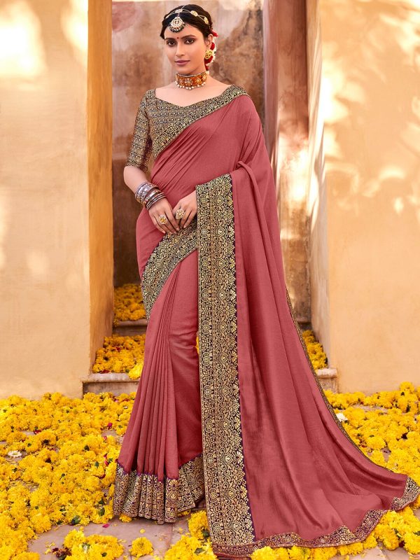 Saree Mall Zari Mauve & Purple Silk Blend Sarees Online now