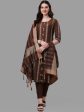 HERE&NOW Brown Striped Regular Pure Cotton Kurta With Trousers & Dupatta Supply