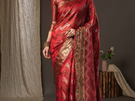 Saree Mall Pink & Gold-Toned Woven Design Zari Silk Blend Bagru Sarees Online now