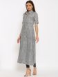 HERE&NOW Grey Shirt Collar Chevron Printed Roll Up Sleeves A-Line Kurta Hot on Sale