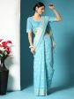 Vishnu Weaves Women s Sky Blue Lucknowi Cotton Chikankari Woven Saree with Blouse Online Hot Sale