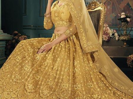 Myra Beautiful Mustard Yellow Heavy Embroidered Net Bridal Lehenga Online Sale