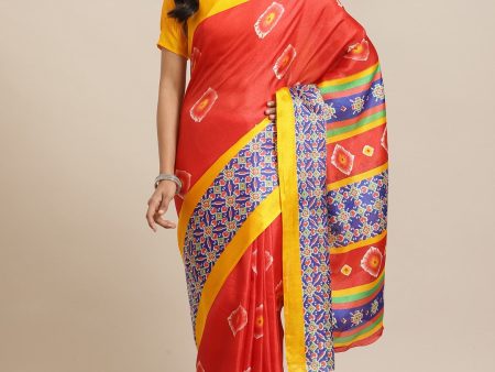 Saree Mall Red & Off-White Dyed Effect Saree Sale