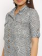 HERE&NOW Grey Shirt Collar Chevron Printed Roll Up Sleeves A-Line Kurta Hot on Sale