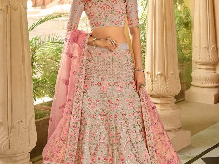 Myra Beautiful Dusty Pink Organza Embroidered Lehenga Choli For Cheap