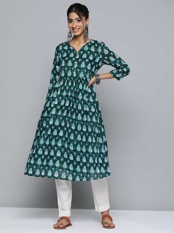 HERE&NOW Floral Printed Pure Cotton Kurta Online Sale