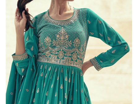 Myra Sea Green Real Georgette Gharara Style Embroidered Suit Fashion