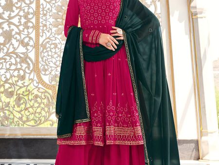 Myra Rani and Green Real Georgette Gharara Suit For Cheap