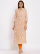 HERE&NOW Orange Mandarin Collar Striped A-Line Kurta Online Sale