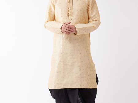 VM by Vastramay Men s Beige And Black Silk Blend Kurta And Dhoti Set Online now