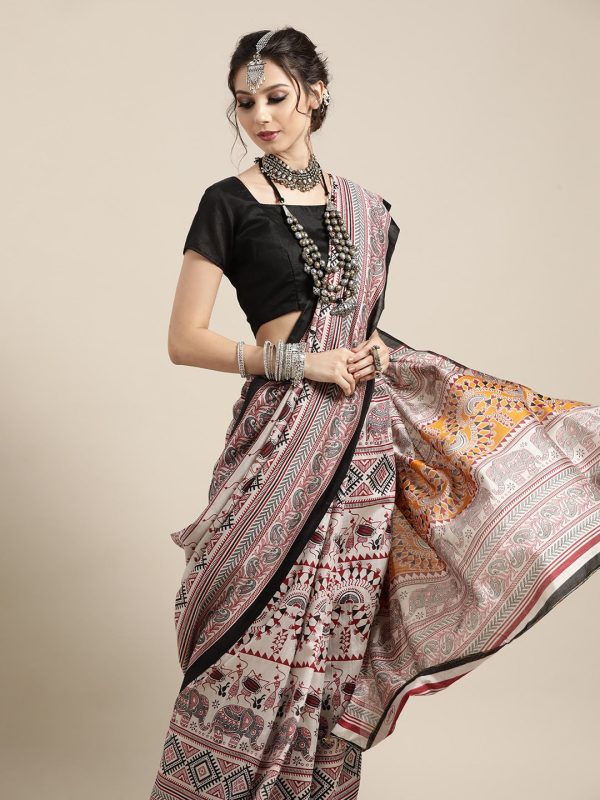 Saree Mall Warli Saree with Sleek border Fashion