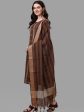 HERE&NOW Brown Striped Regular Pure Cotton Kurta With Trousers & Dupatta Supply