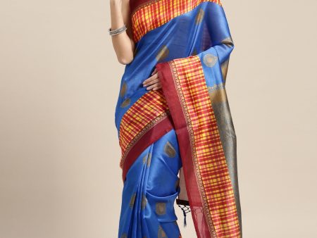 Saree Mall Blue Printed Bhagalpuri Saree on Sale