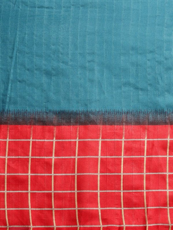 Saree Mall Blue & Red Checked Bhagalpuri Saree on Sale