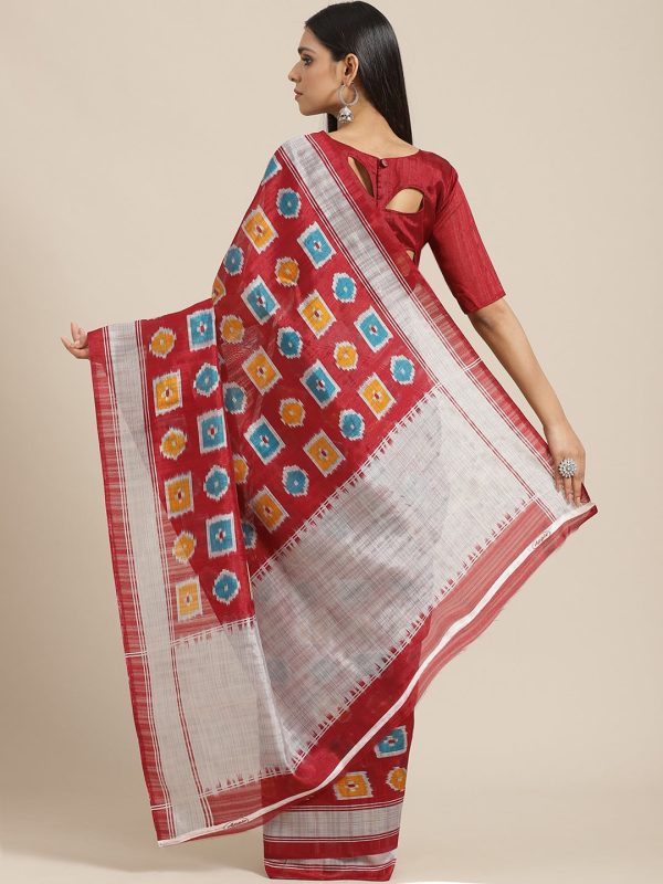 Saree Mall Maroon & Blue Printed Bhagalpuri Saree Online now