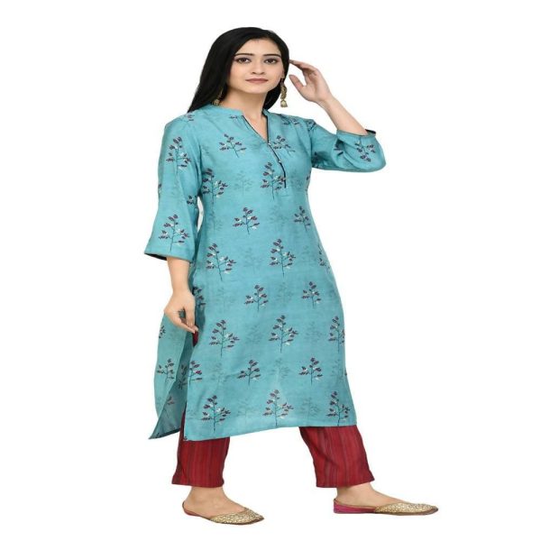 Lagi Women s Turquoise Blue Printed Straight Kurta & Pant (MC41A) Supply