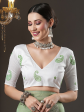 Saree Mall Olive Green & White Paisley Embroidered Organza Banarasi Sarees Hot on Sale