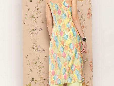 HERE&NOW Abstract Printed Straight Kurta with Solid Palazzos For Sale