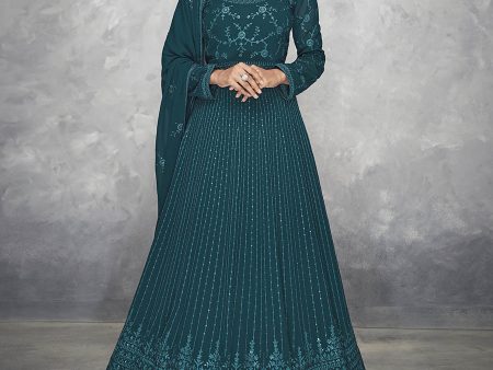 Myra Beautiful Teal Georgette Embroidered Anarkali Suit For Discount