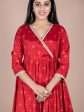 HERE&NOW Red & Beige Ethnic Motifs Printed Angrakha Gotta Patti Kurta with Trousers Online