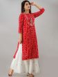 HERE&NOW Red & White Bandhani Printed Gotta Patti Straight Kurta Online