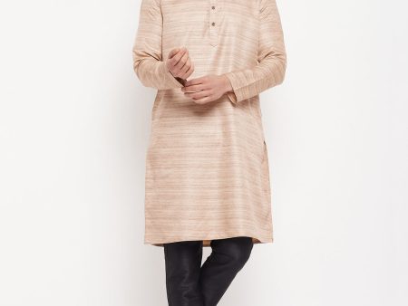 VM by Vastramay Men s Beige And Black Silk Blend Kurta Pyjama Set Supply